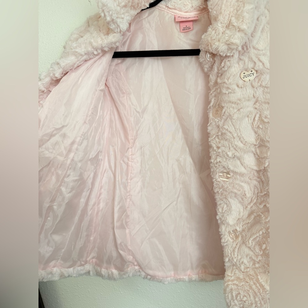 Juicy Couture Girls Faux Fur Pink Coat Size 6 - Picture 7 of 11